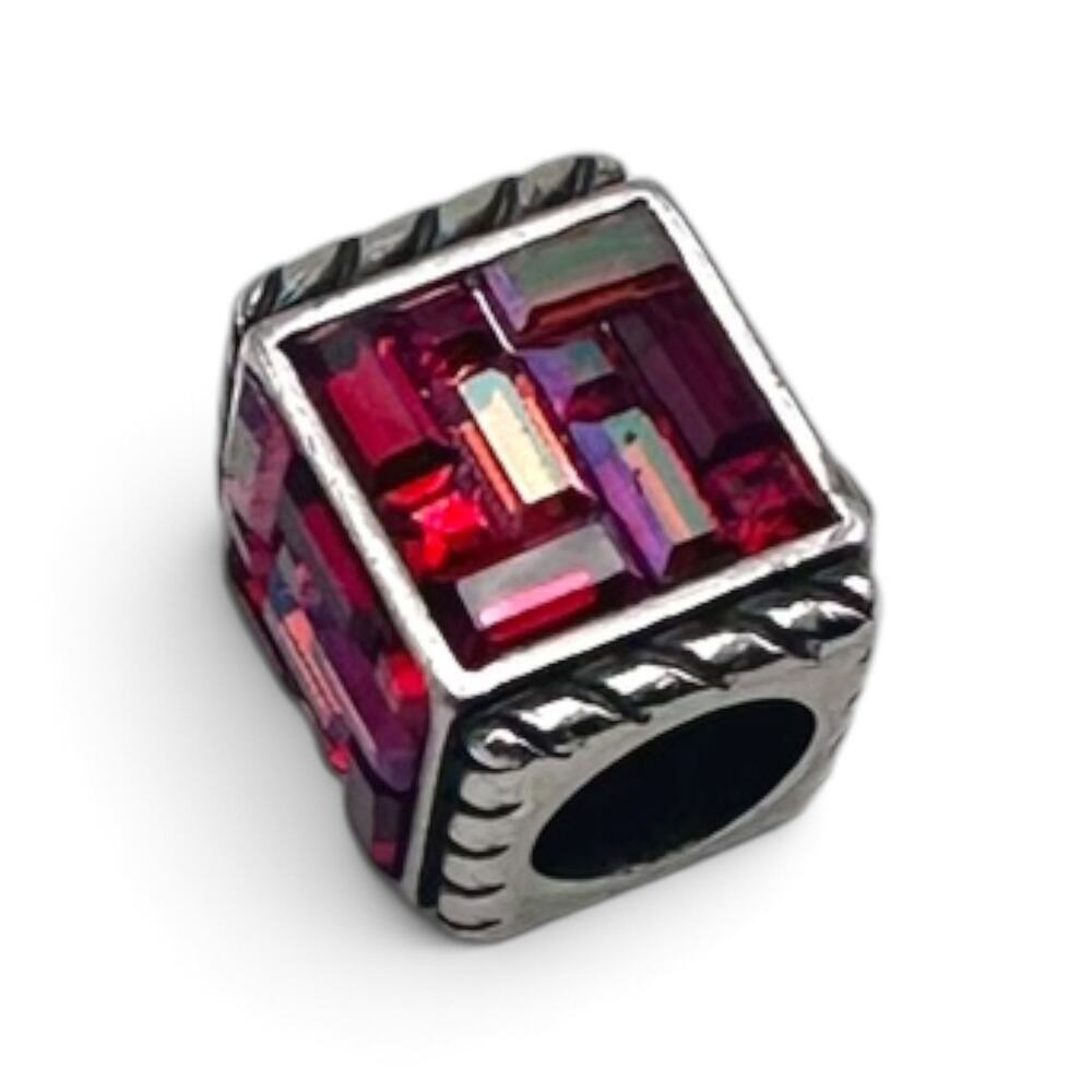 Brighton St Michel Square Red Crystal Spacer Bead Charm Silver Plated Retired